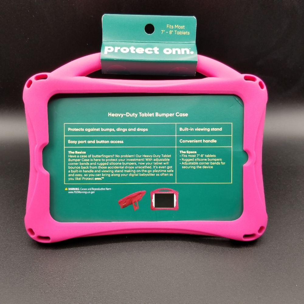 ONN Heavy Duty Tablet Bumper Case Fit Most  7"-8" Pink Kickstand New